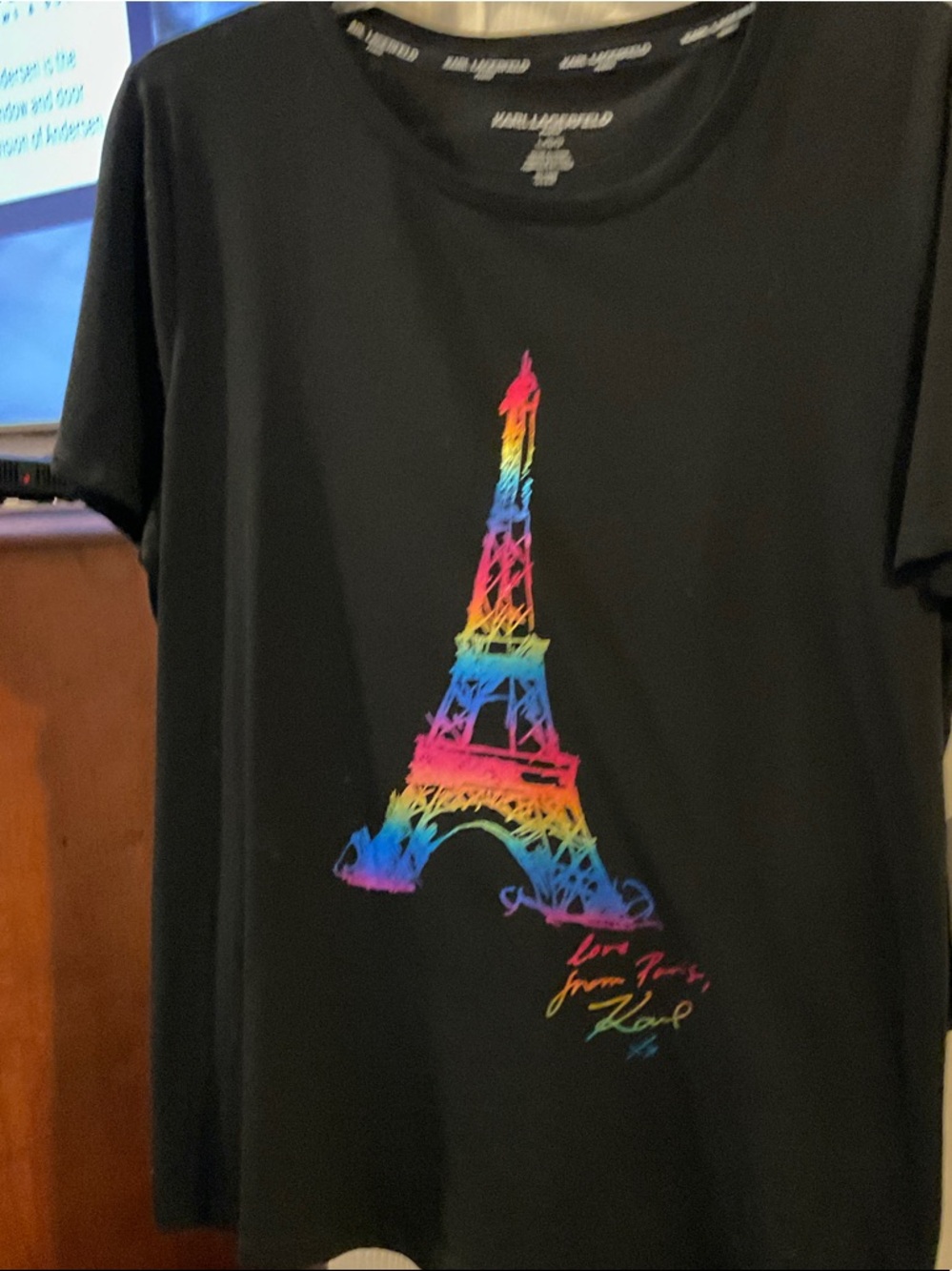 Karl Lagerfeld Black Tee with Multicolor Eiffel Tower Detail